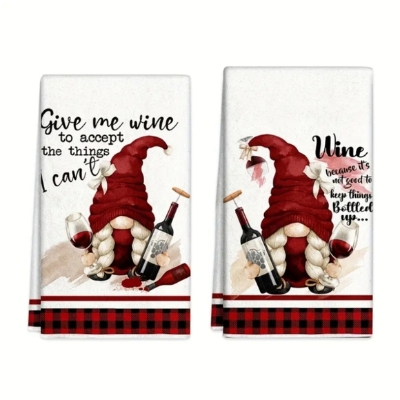 Other - 1 set Gnome Wine Kitchen Towels